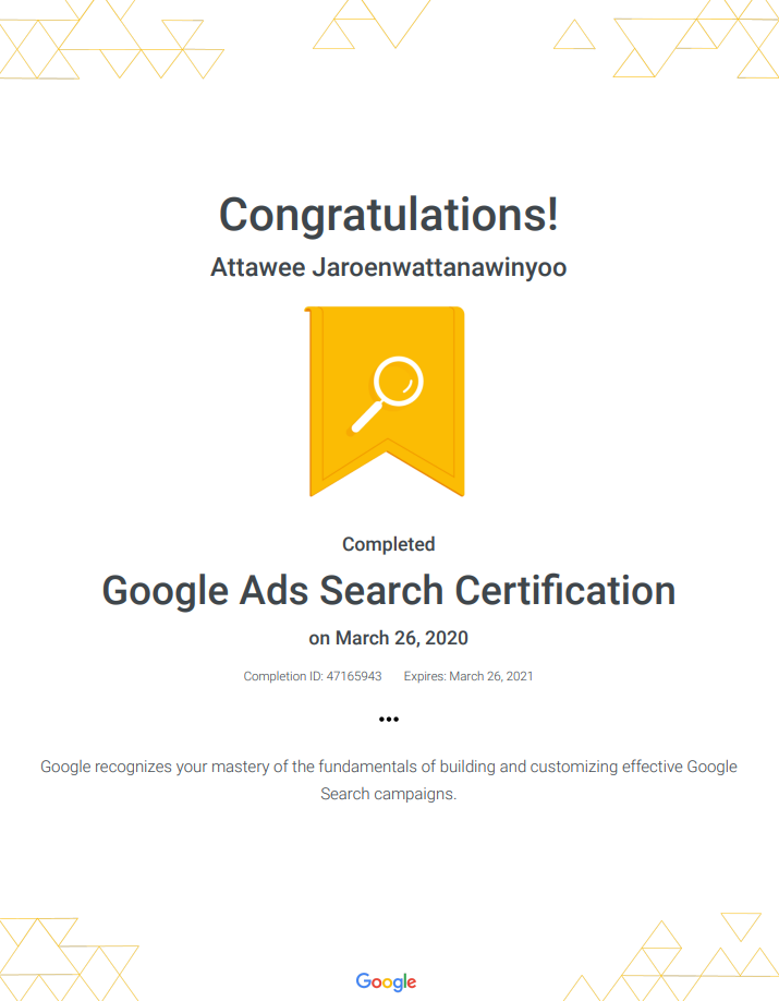 Attawee's Google Ads Search Certification