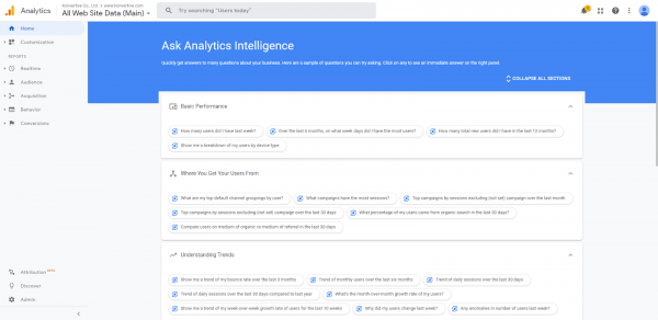 Google Analytics Ask Analytics Intelligence