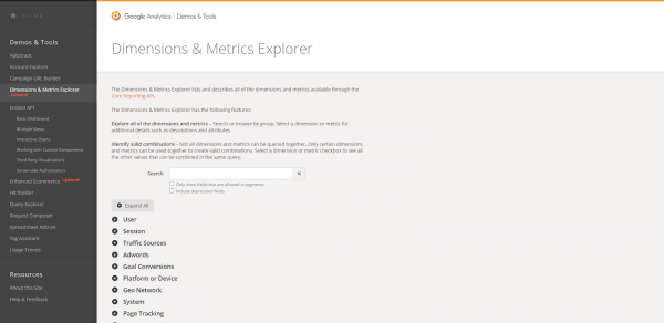 Google Analytics Dimensions Metrics Explorer