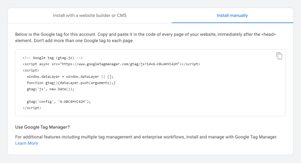 ตัวอย่าง Google tag (gtag.js) ของ GA4 ที่คุณจะต้องนำไปติดไว้ที่ทุกหน้าของเว็บไซต์